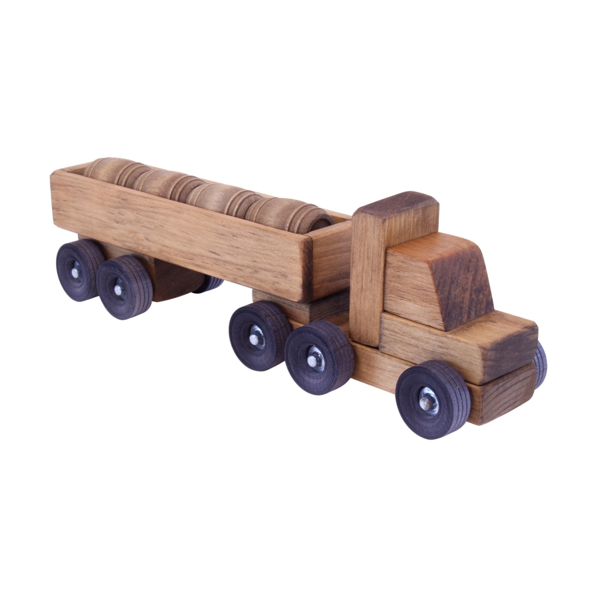 Wooden Barrel Truck Toy with Removable Barrels - Aware House - Amish Toy Box -
