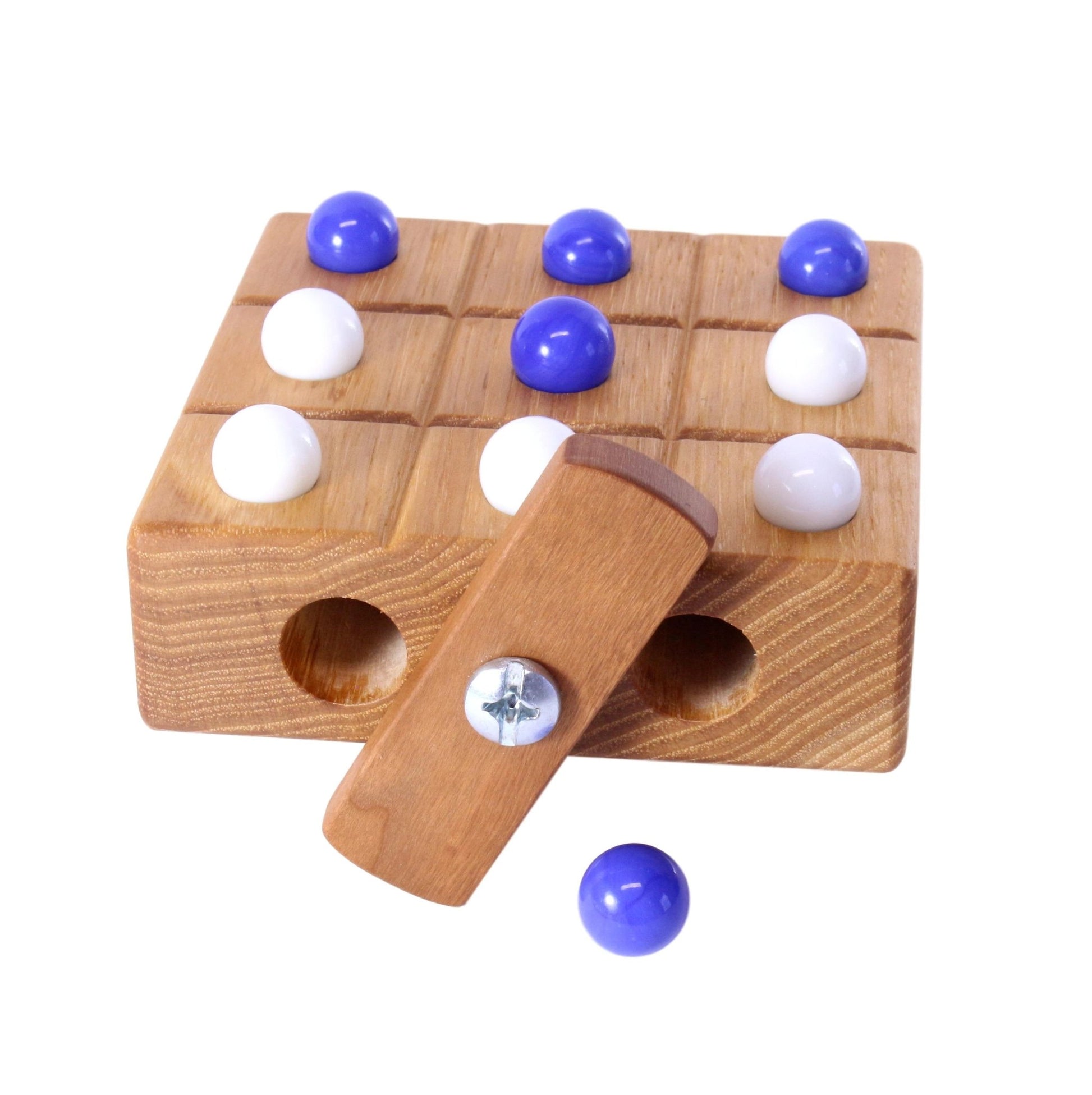 Wooden Marble Tic Tac Toe Game with Built - In Marble Storage - Aware House - Amish Toy Box - 