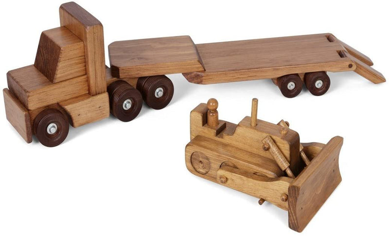 Amish-Made Wooden Semi Truck & Lowboy Trailer Set-zoom-