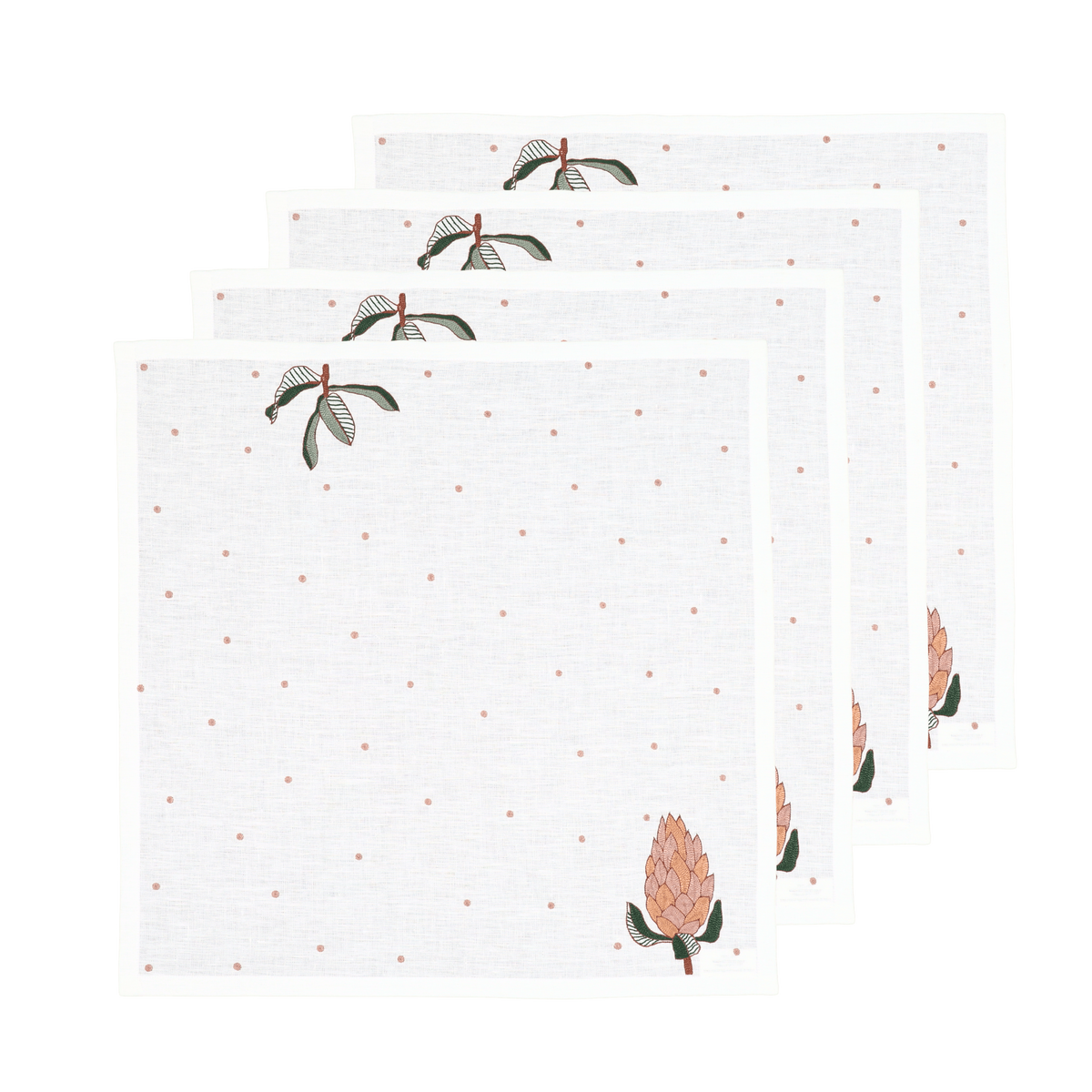 Hand Embroidered Autum Meadow Napkins | Set of 4
