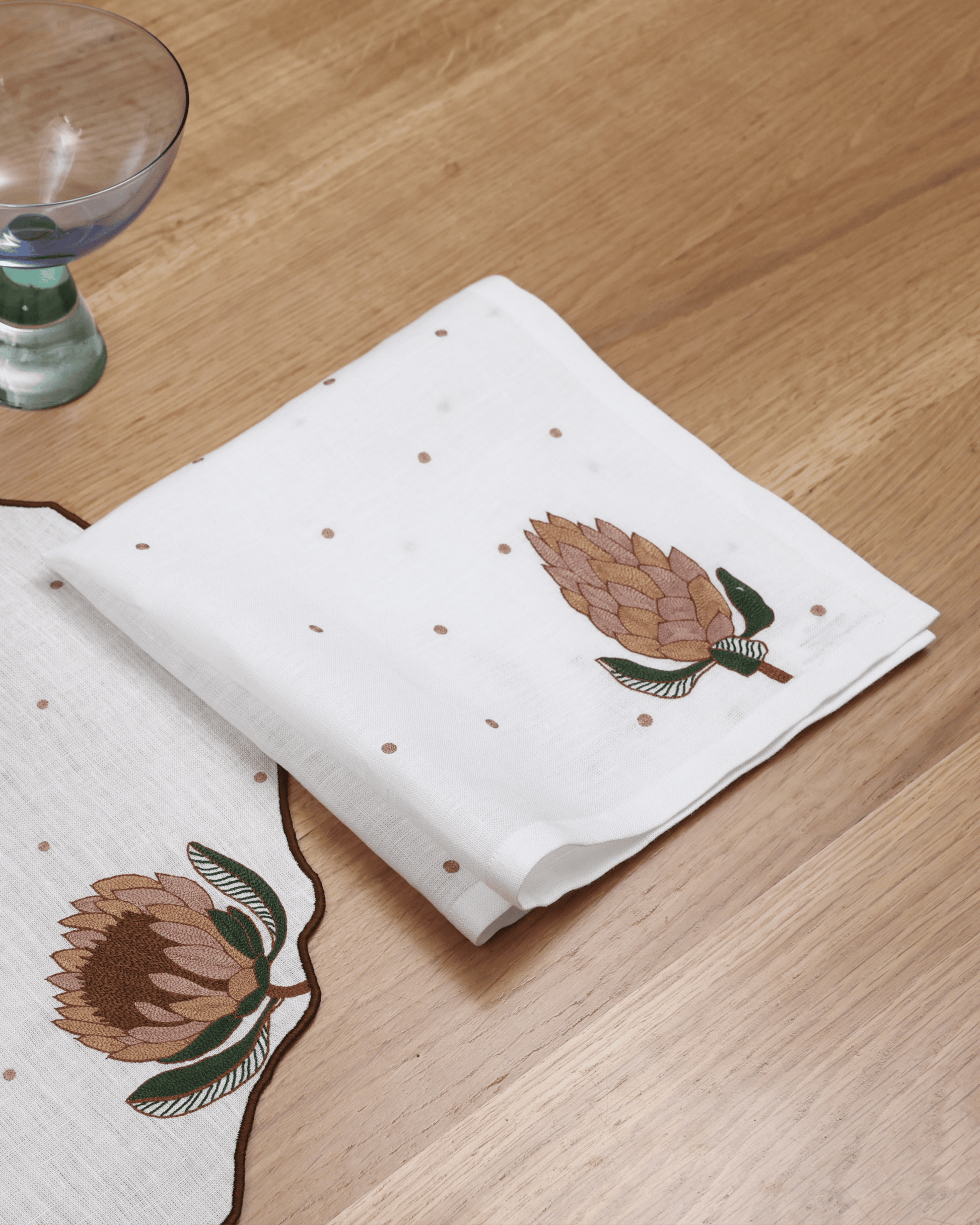 Hand Embroidered Autum Meadow Napkins | Set of 4-4