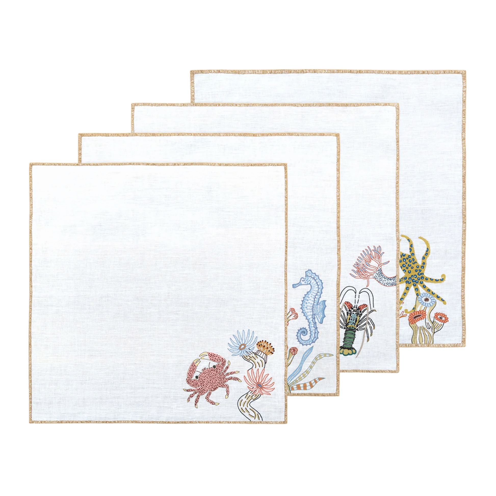 Hand Embroidered Marine Life Napkins | Set of 4-1