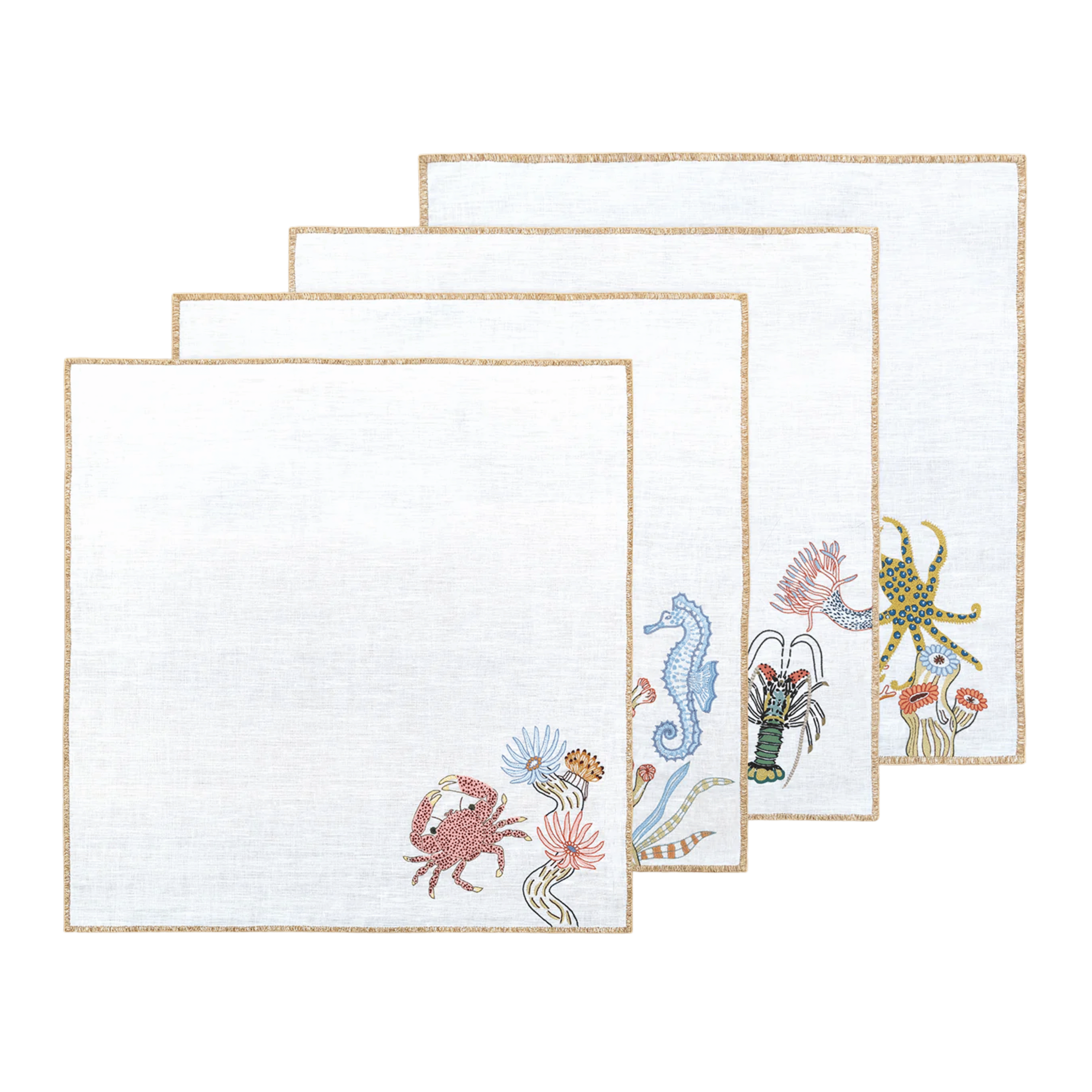 Hand Embroidered Marine Life Napkins | Set of 4-zoom-1