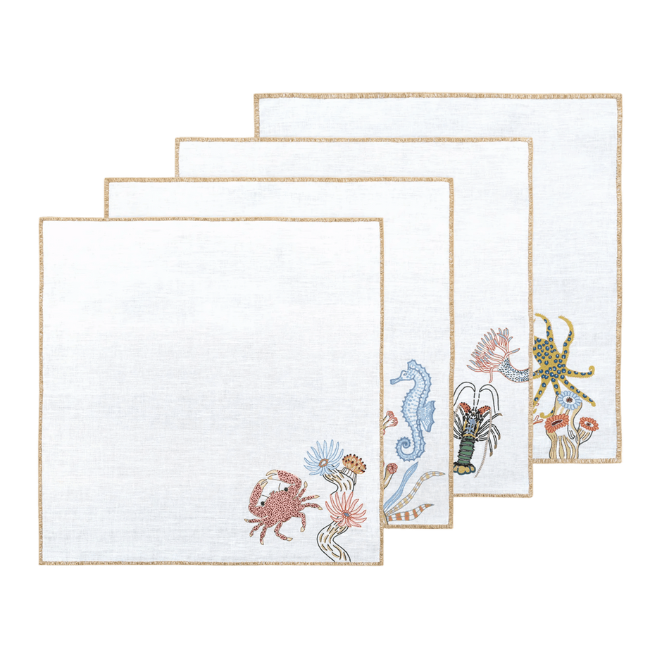 Hand Embroidered Marine Life Napkins | Set of 4 - Aware House - Neem Crafts -