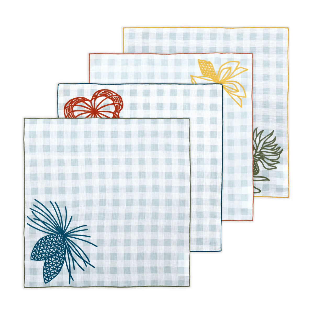 Hand Embroidered Pine and Picnic Napkins | Set of 4 - Aware House - Neem Crafts -