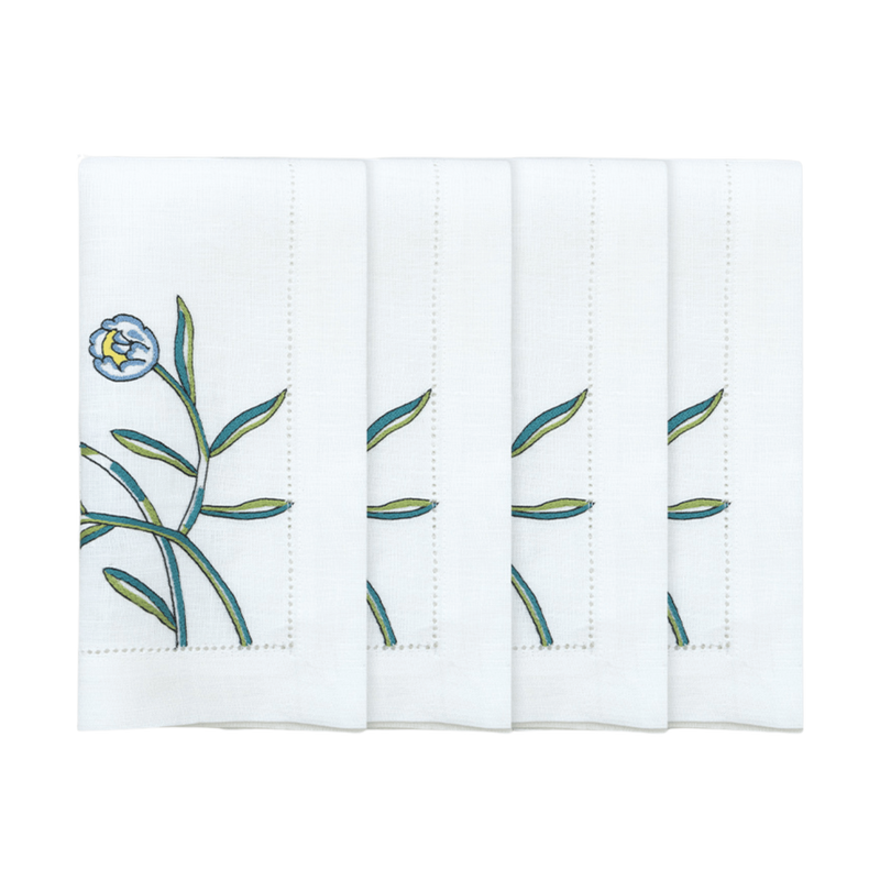Hand Embroidered Floral Fresco Napkins | Set of 4-zoom-