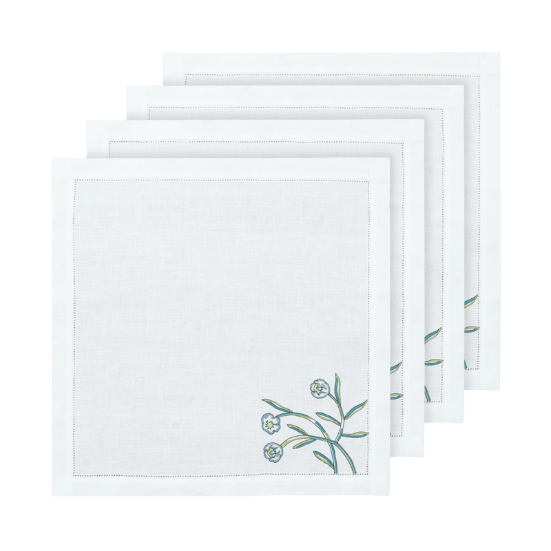 Hand Embroidered Floral Fresco Napkins | Set of 4-zoom-