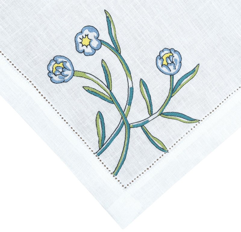 Hand Embroidered Floral Fresco Napkins | Set of 4-zoom-