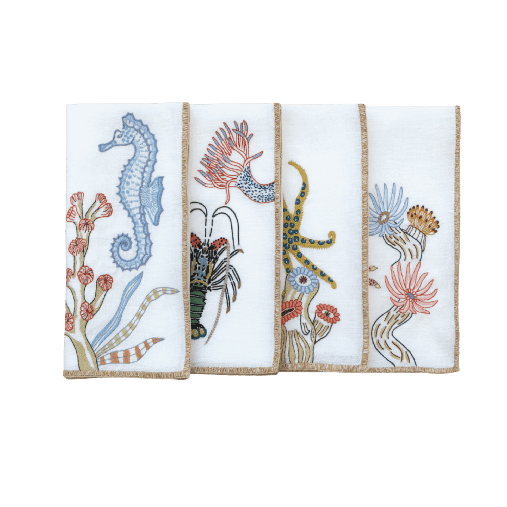 Hand Embroidered Marine Life Napkins | Set of 4 - Aware House - Neem Crafts -