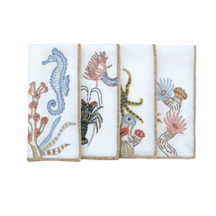 Hand Embroidered Marine Life Napkins | Set of 4 - Aware House - Neem Crafts -