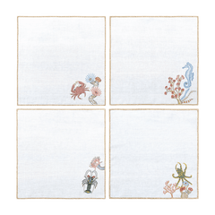 Hand Embroidered Marine Life Napkins | Set of 4 - Aware House - Neem Crafts -