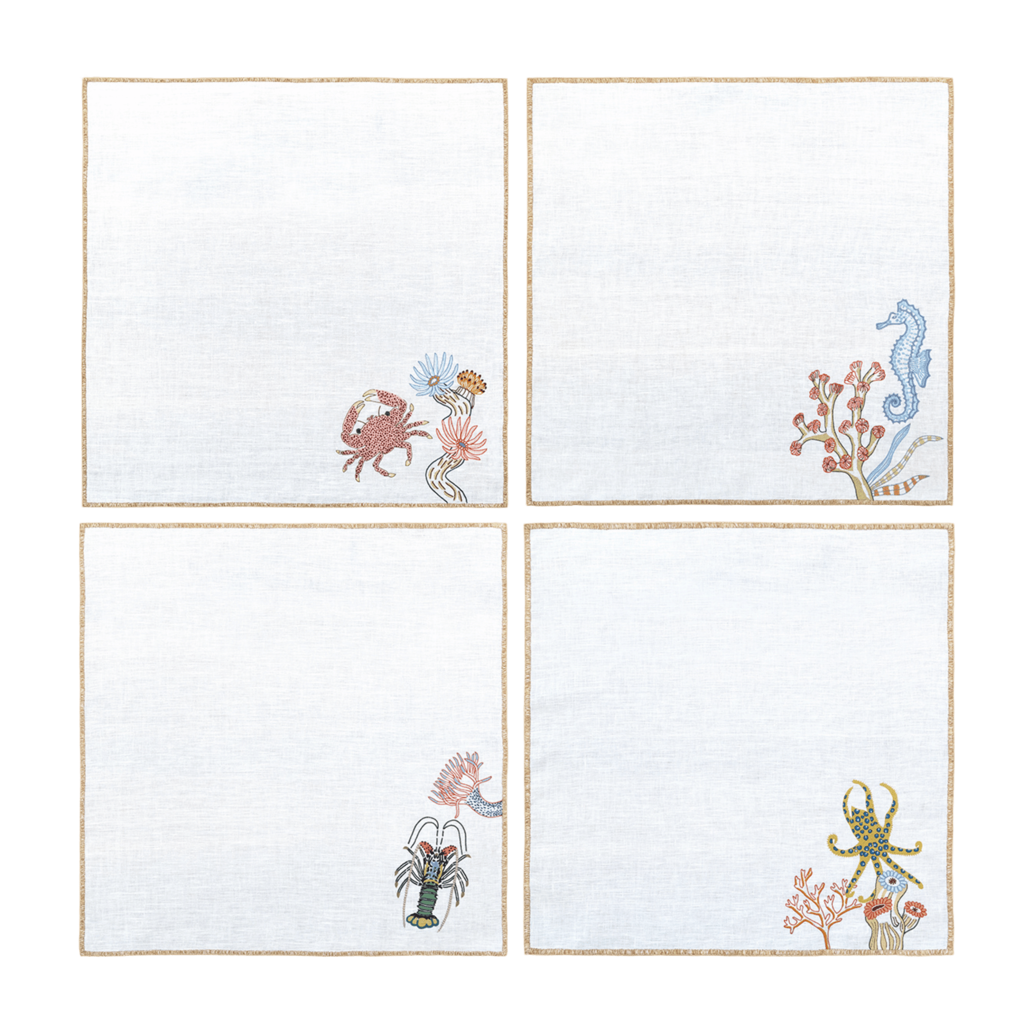 Hand Embroidered Marine Life Napkins | Set of 4 - Aware House - Neem Crafts -