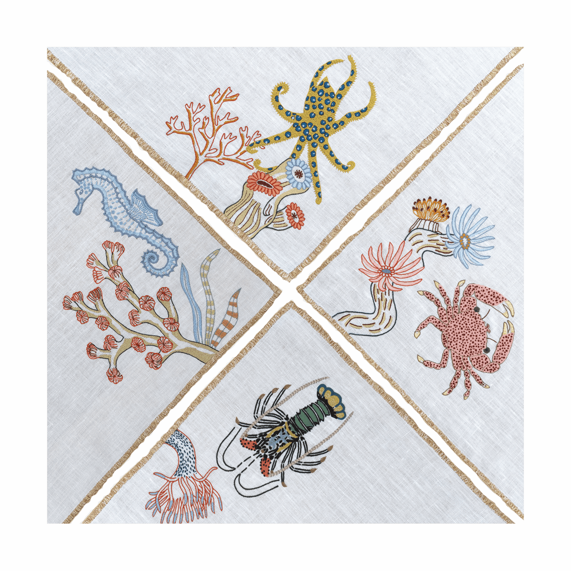 Hand Embroidered Marine Life Napkins | Set of 4 - Aware House - Neem Crafts -