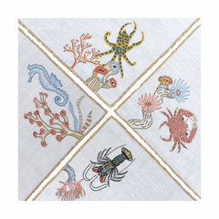 Hand Embroidered Marine Life Napkins | Set of 4 - Aware House - Neem Crafts -