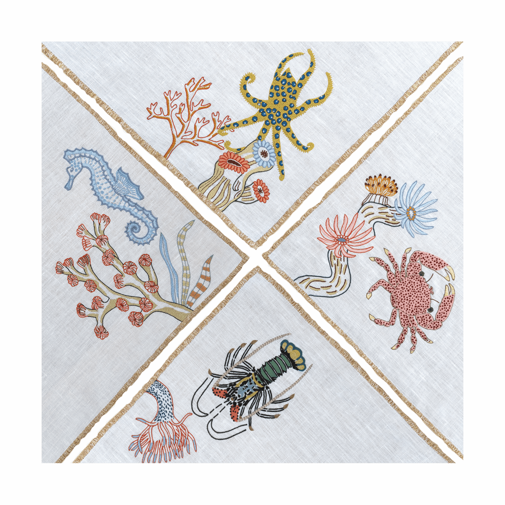 Hand Embroidered Marine Life Napkins | Set of 4 - Aware House - Neem Crafts -