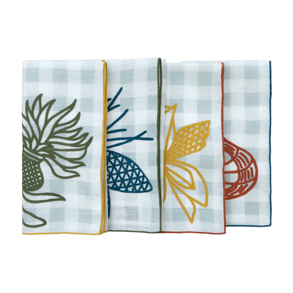 Hand Embroidered Pine and Picnic Napkins | Set of 4