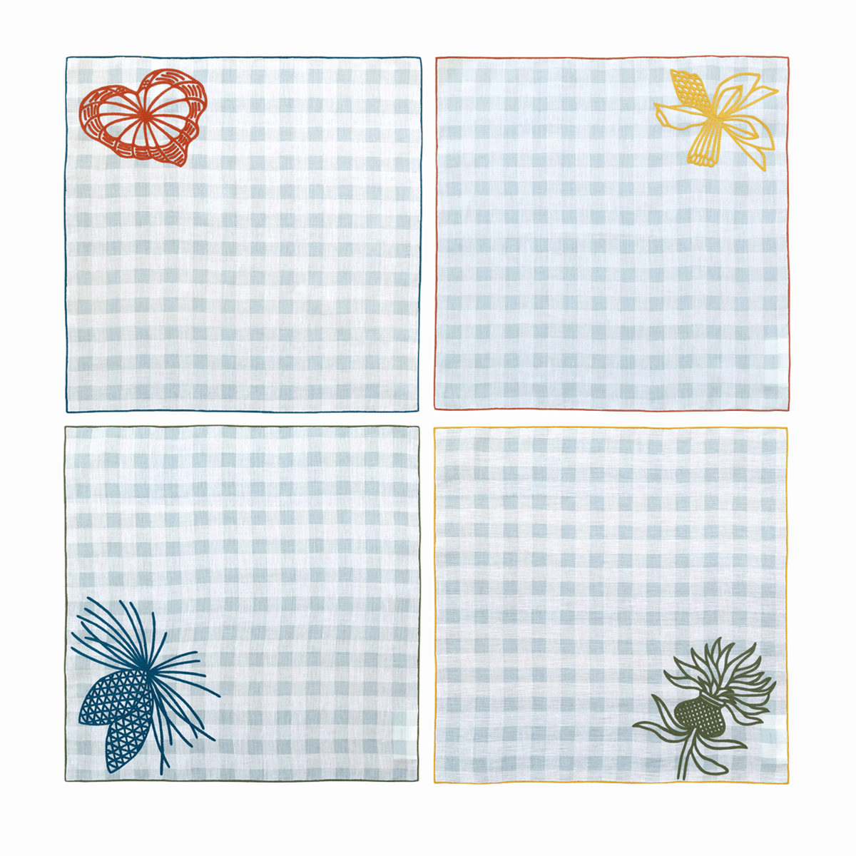 Hand Embroidered Pine and Picnic Napkins | Set of 4-zoom-3
