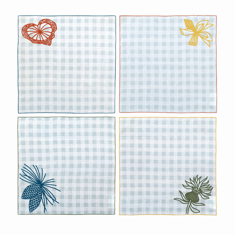 Hand Embroidered Pine and Picnic Napkins | Set of 4-zoom-