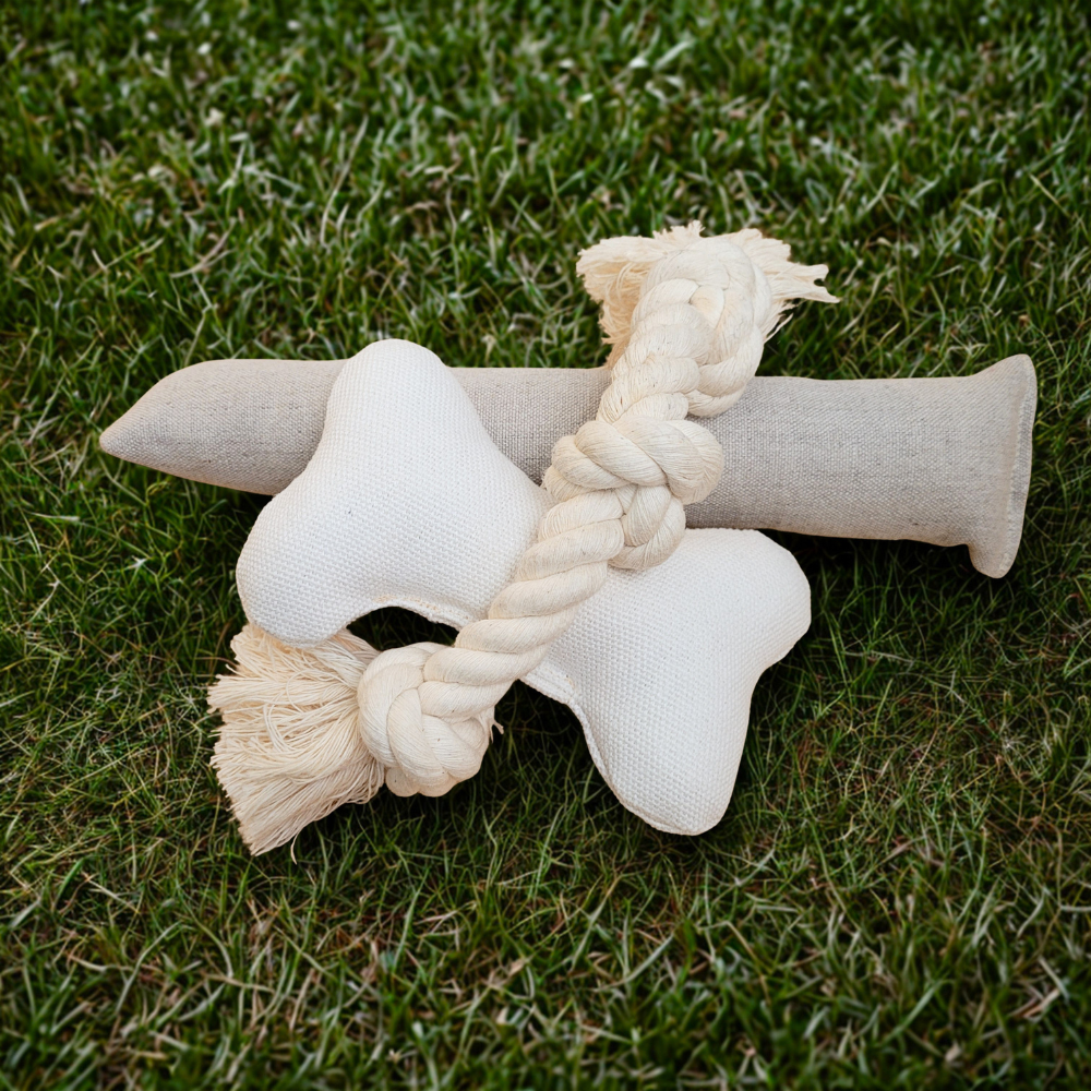 Natural Dog Toy Bundle | Hemp & Organic Cotton Toys for Cuddle, Fetch & Tug
