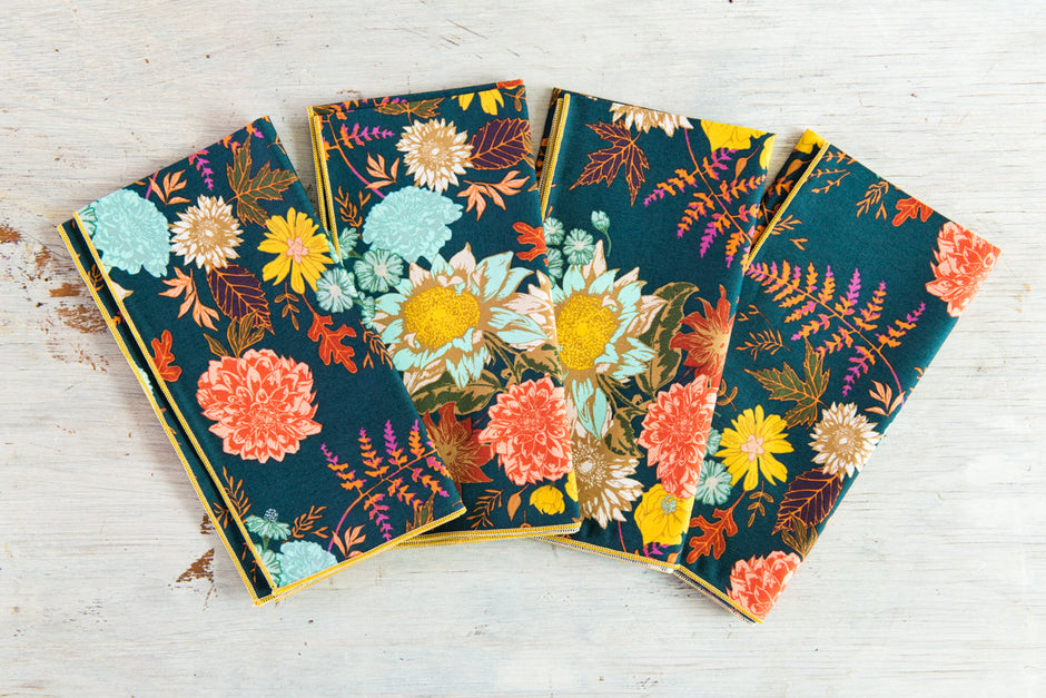 Winter Blue Floral Cloth Napkins | Set of Four