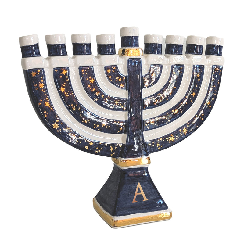 Shimmering Stars Menorah with 22K Gold Accents-zoom-