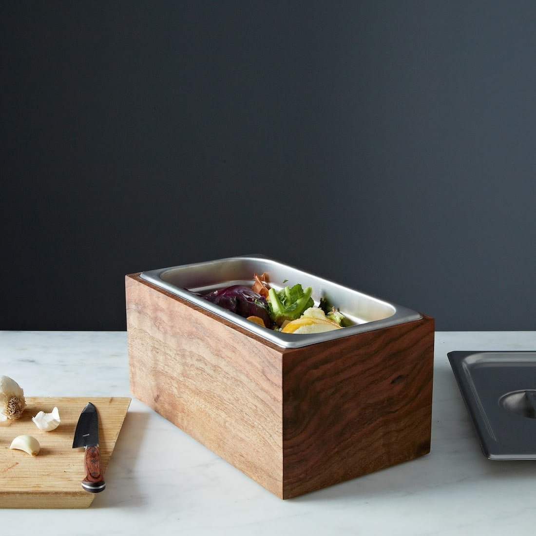 Countertop Compost Bin – Noaway© in Walnut Wood & Stainless Steel - Aware House