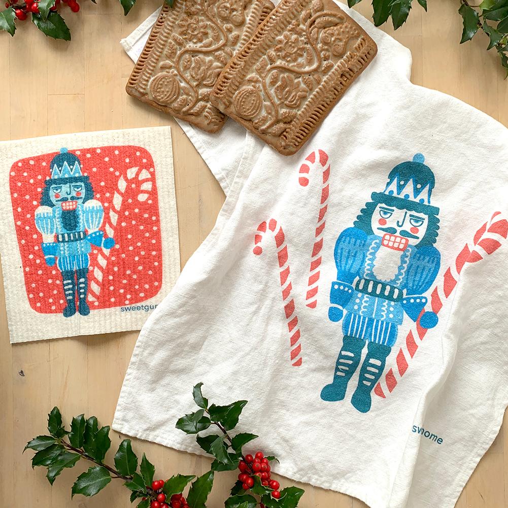 Nutcracker Tea Towel + Swedish Dishcloth Bundle