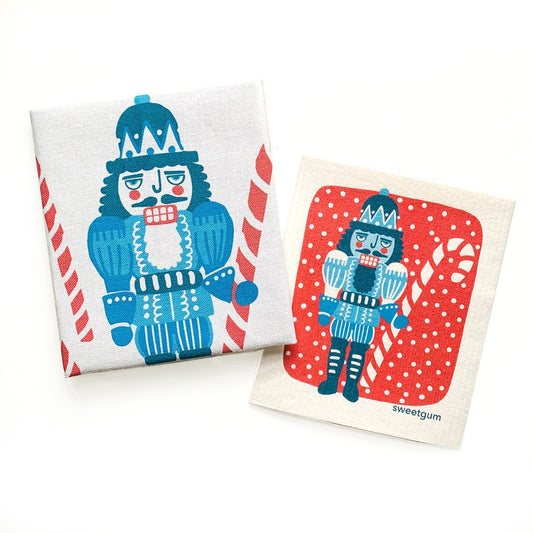 Nutcracker Tea Towel + Swedish Dishcloth Bundle