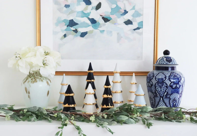 Navy Blue Tiered Christmas Trees with 22K Gold Brushstroke Accent-zoom-
