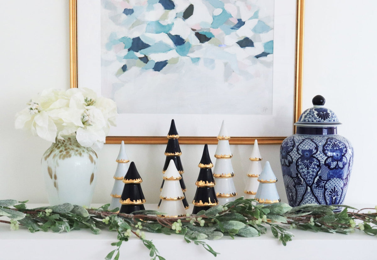 White Tiered Christmas Trees with 22K Gold Brushstroke Accent-3