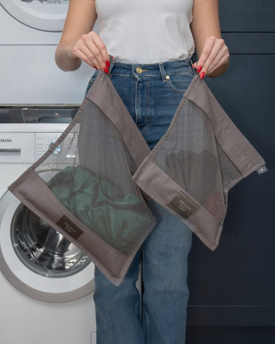 Organic Cotton Wash Bags For Delicates | Set of 2 | Charcoal Gray
