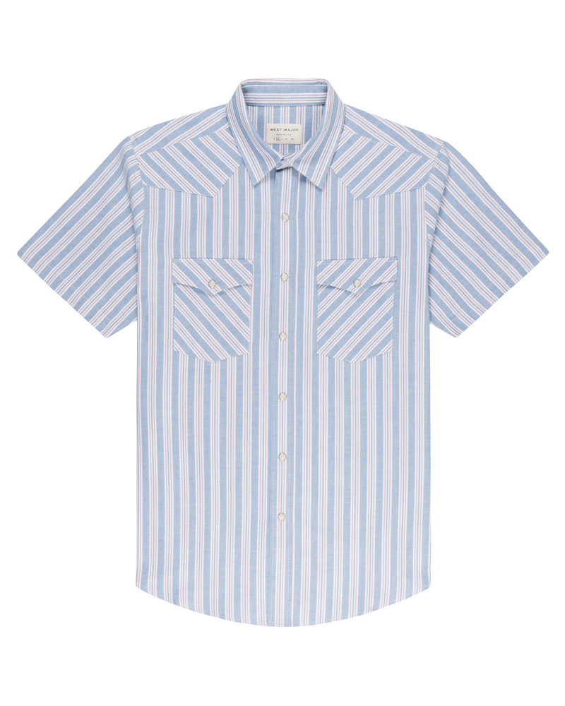 Oxford Red Blue Stripe Men's Shirt-zoom-
