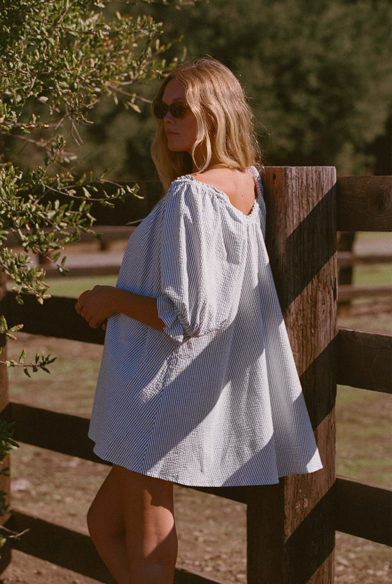 Portofino Dress | Blue & White Seersucker Pinstripe-zoom-