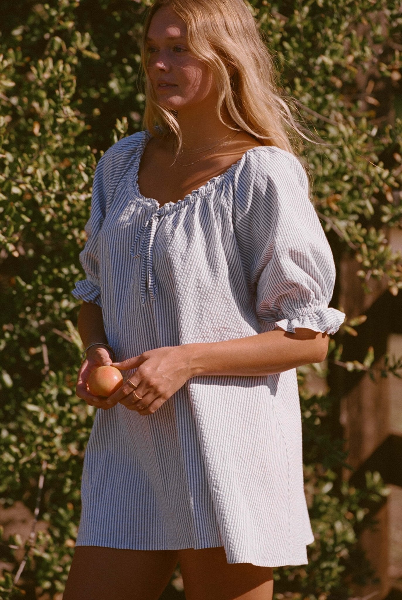Portofino Dress | Blue & White Seersucker Pinstripe - Aware House - MERRITT CHARLES -