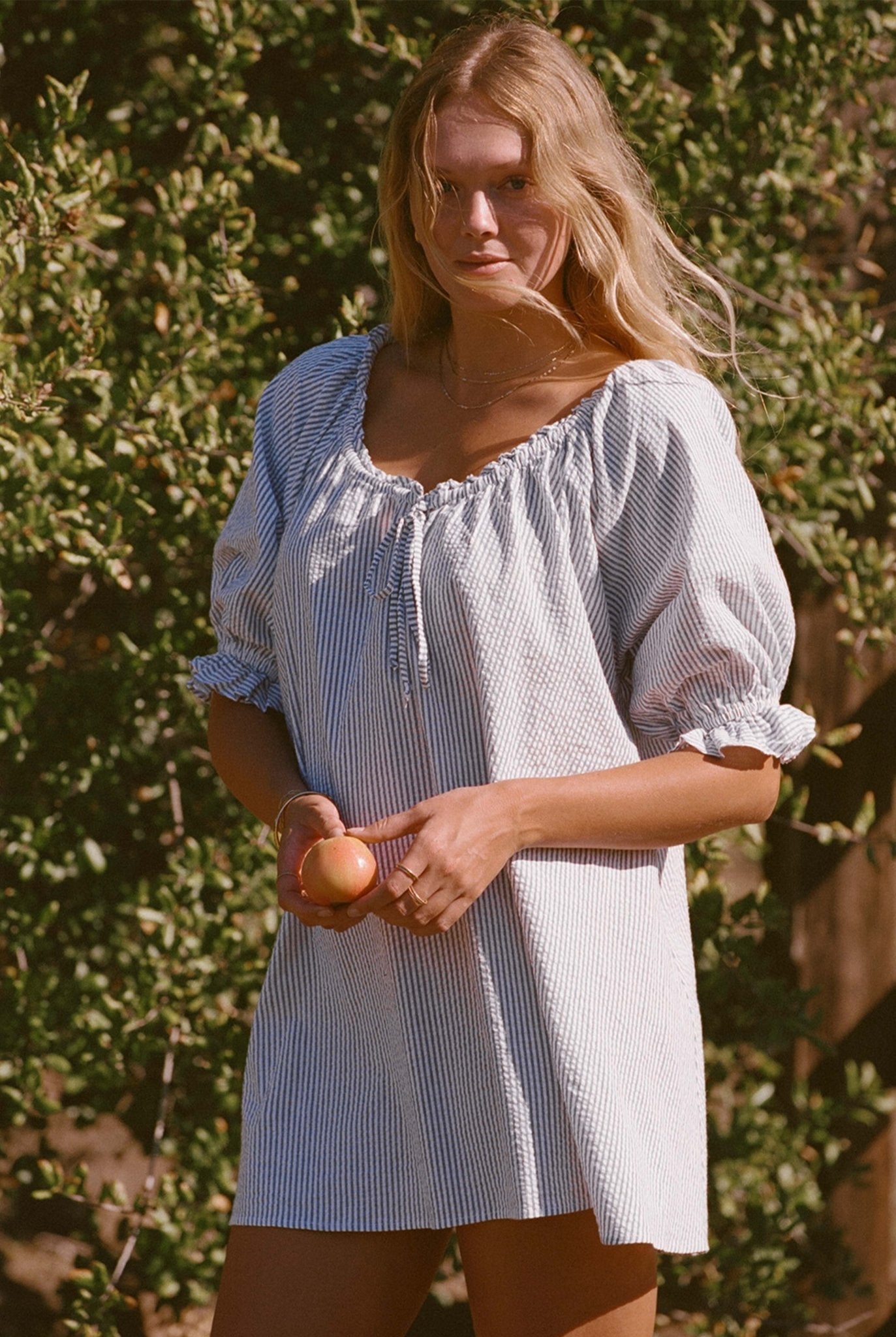 Portofino Dress | Blue & White Seersucker Pinstripe