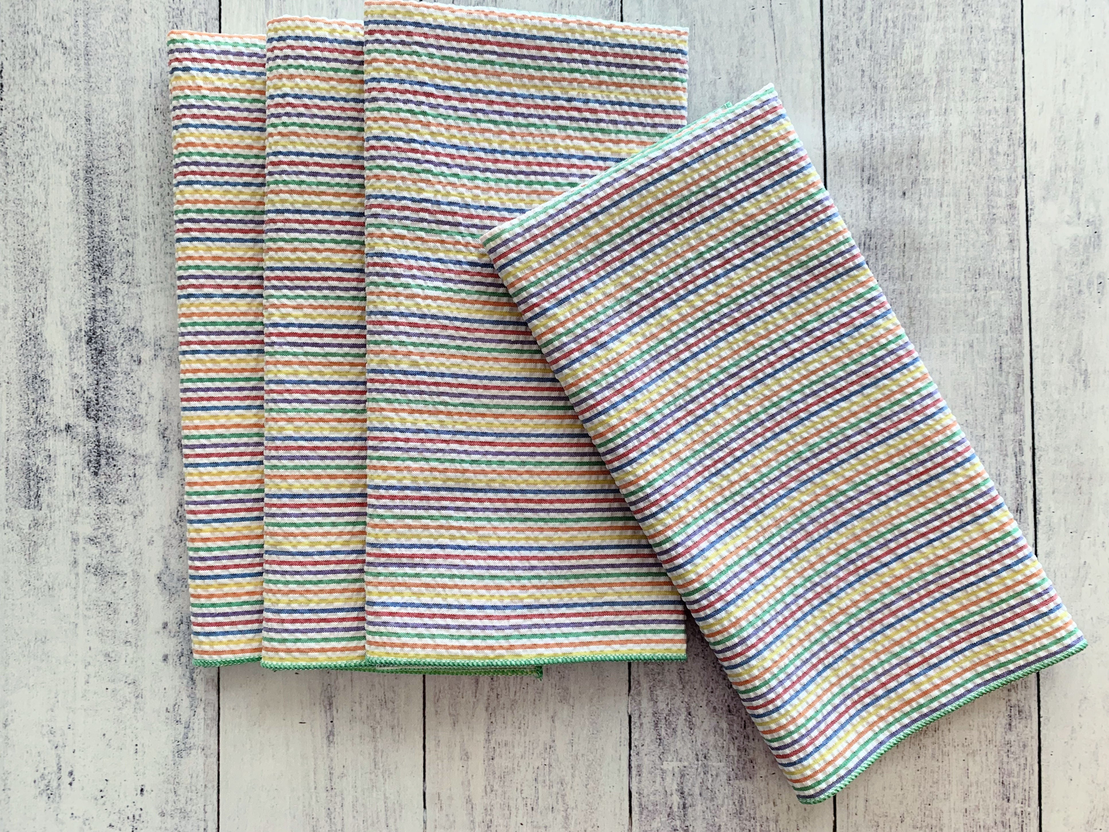 Rainbow Seersucker Cloth Napkins | Set of Four-zoom-3
