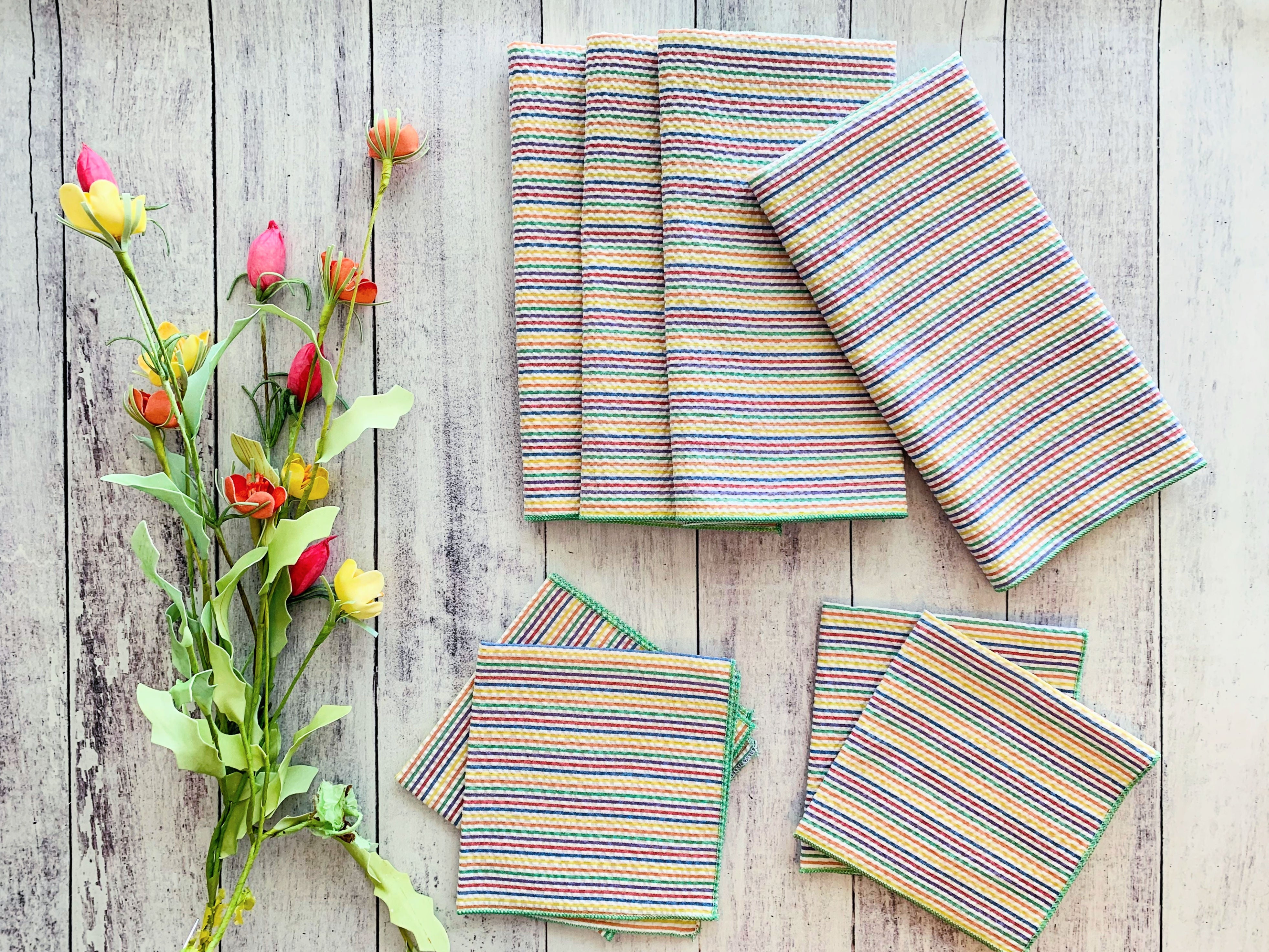 Rainbow Seersucker Cloth Napkins | Set of Four