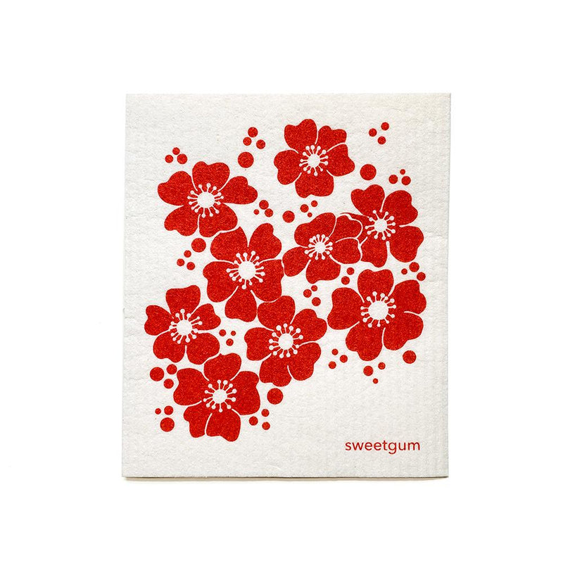Red Flowers Swedish Dishcloth-zoom-
