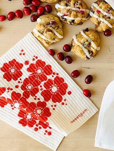 Red Flowers Swedish Dishcloth-zoom-