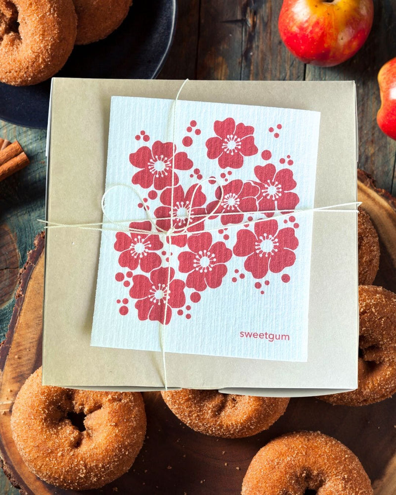 Red Flowers Swedish Dishcloth-zoom-