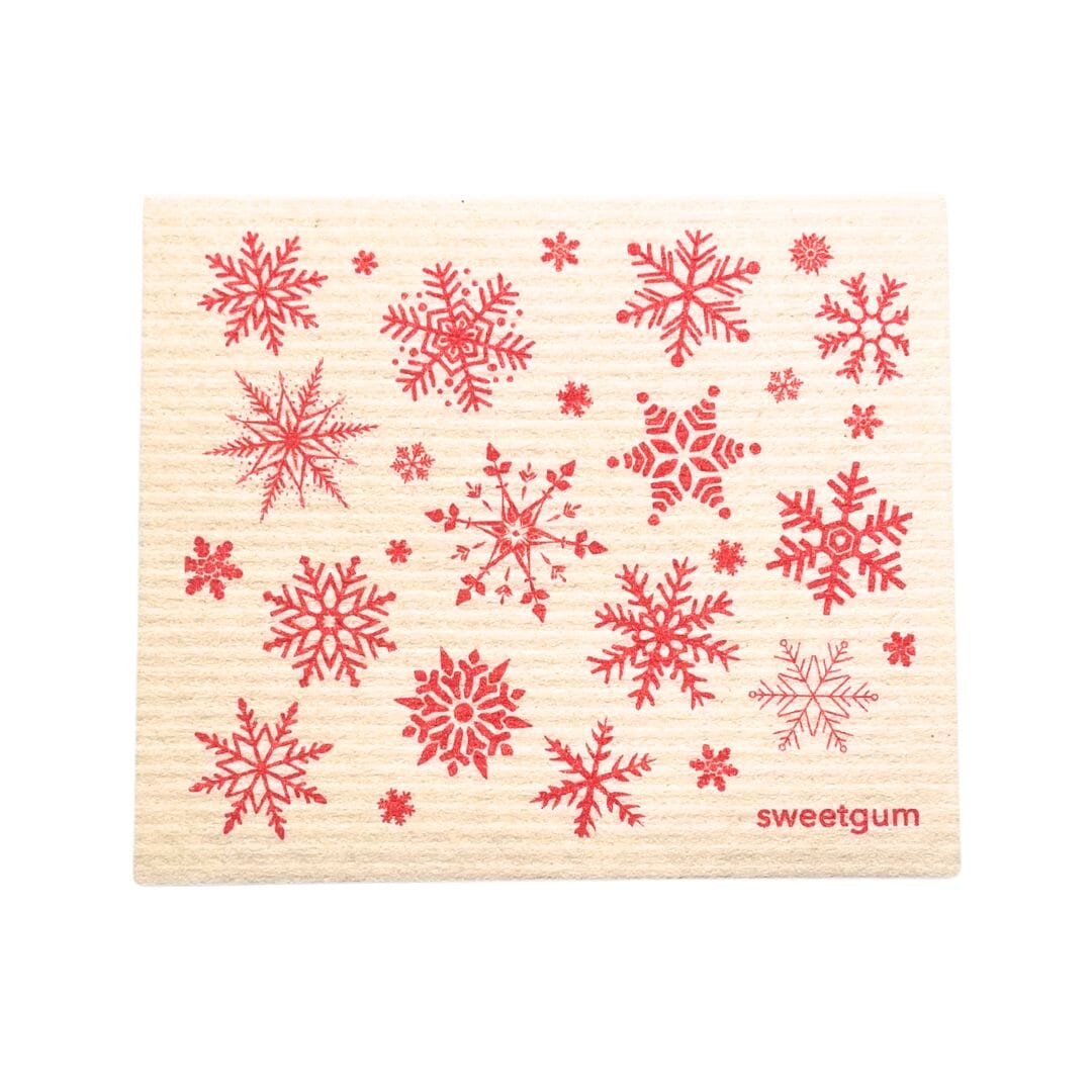 Red & White Nordic Snowflakes Swedish Dishcloth-zoom-3