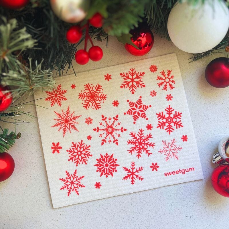 Red & White Nordic Snowflakes Swedish Dishcloth-zoom-