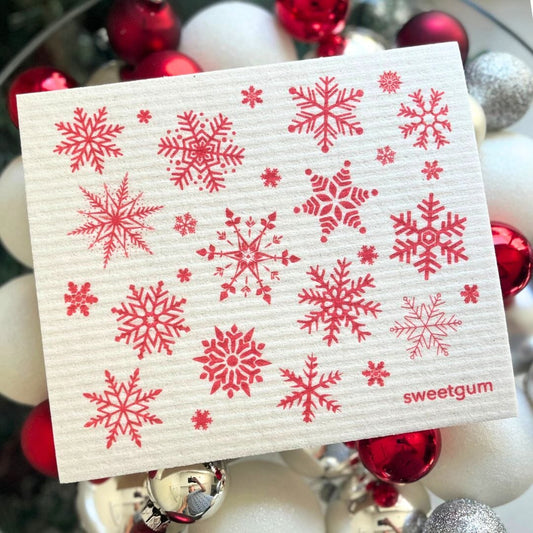 Red & White Nordic Snowflakes Swedish Dishcloth