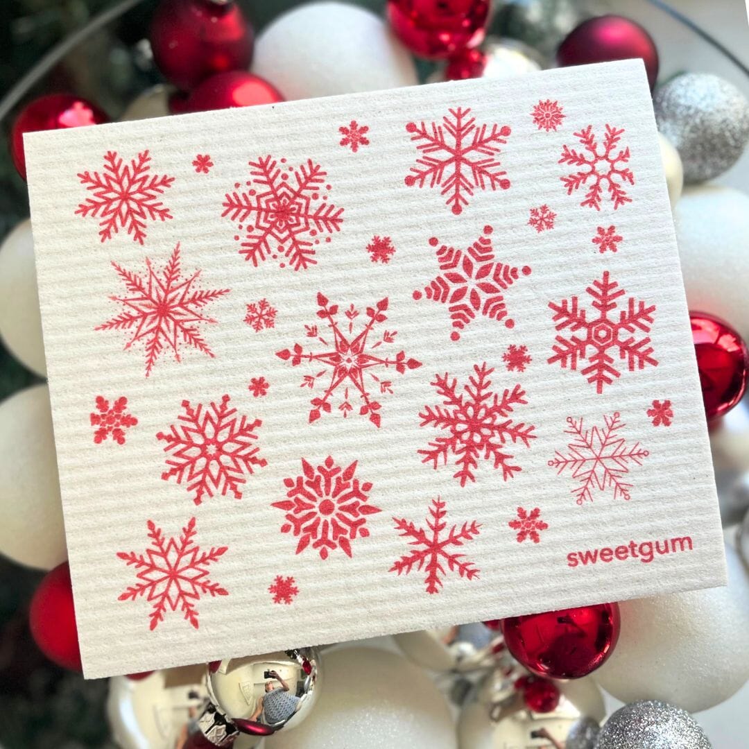 Red & White Nordic Snowflakes Swedish Dishcloth-2