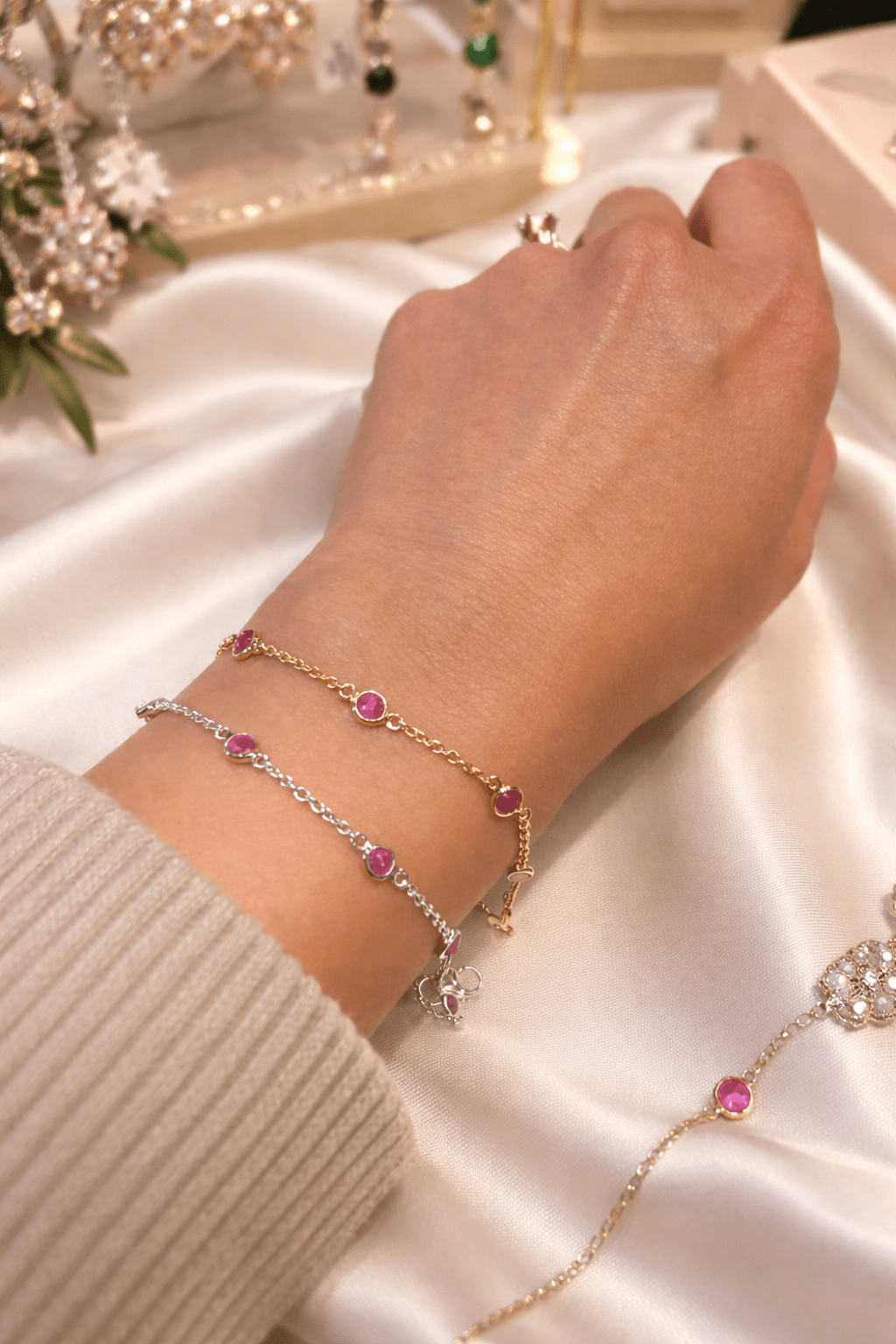 July Birthstone Ruby Bracelet | Sterling Silver & Gold Gemstone Jewelry - Aware House