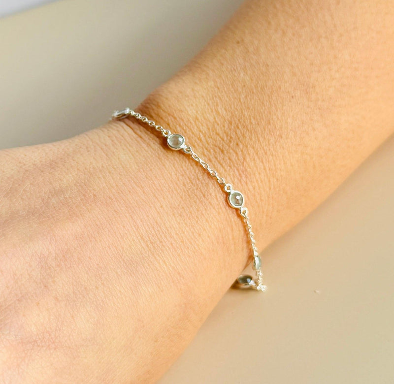 March Birthstone Aquamarine Bracelet | Sterling Silver & Gold Gemstone Jewelry-zoom-