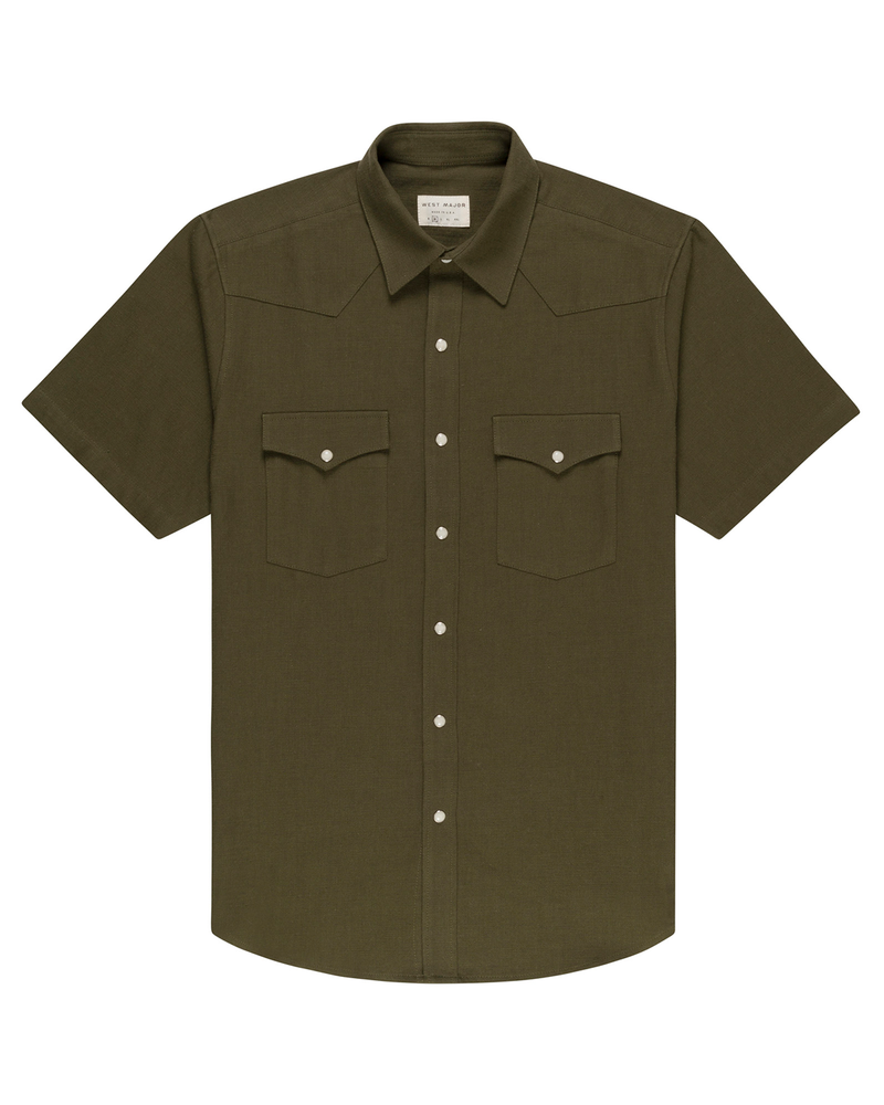 Slub Cotton Olive Drab Men's Shirt-zoom-