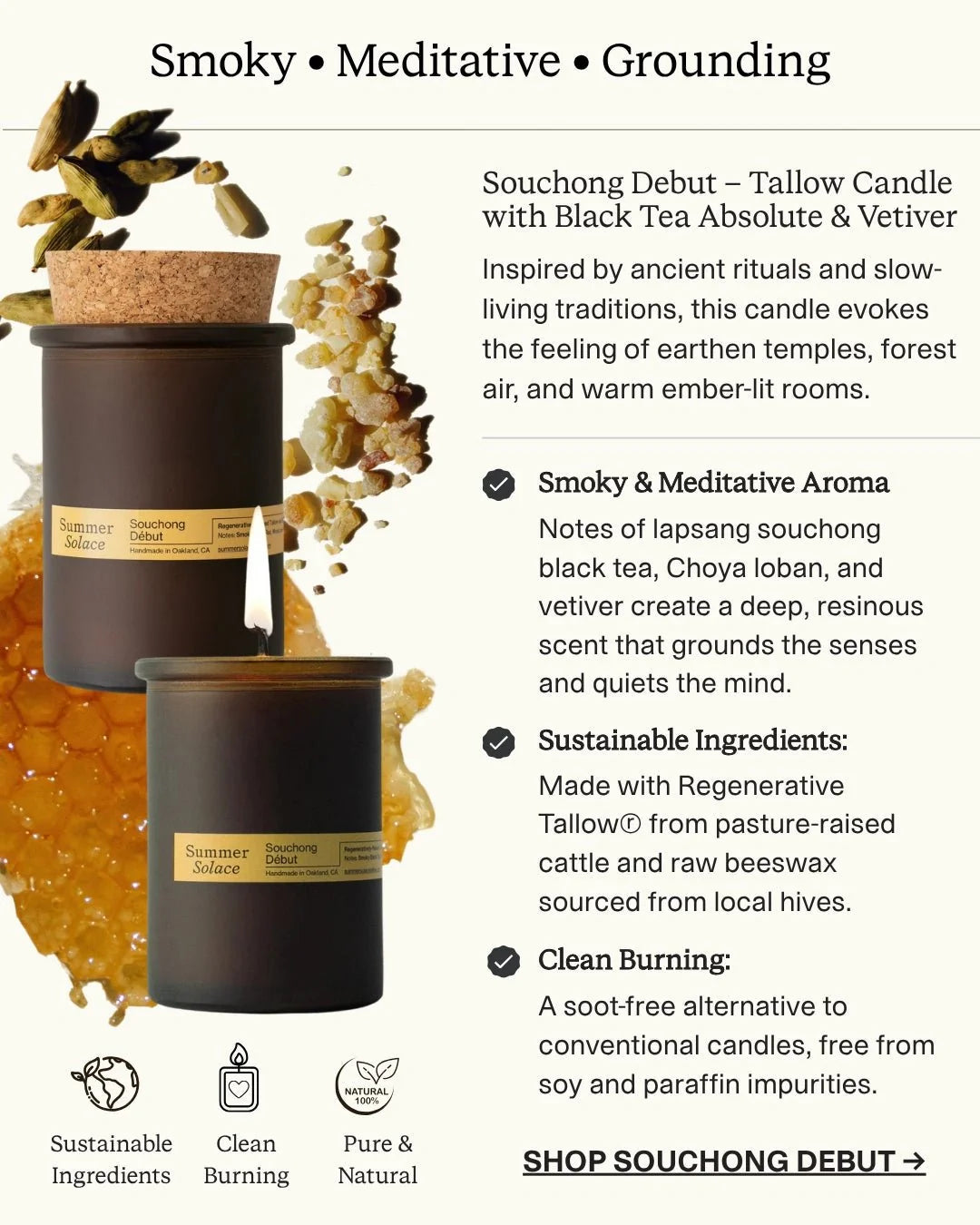 Souchong Debut Tallow Candle with Black Tea Absolute & Vetiver-6