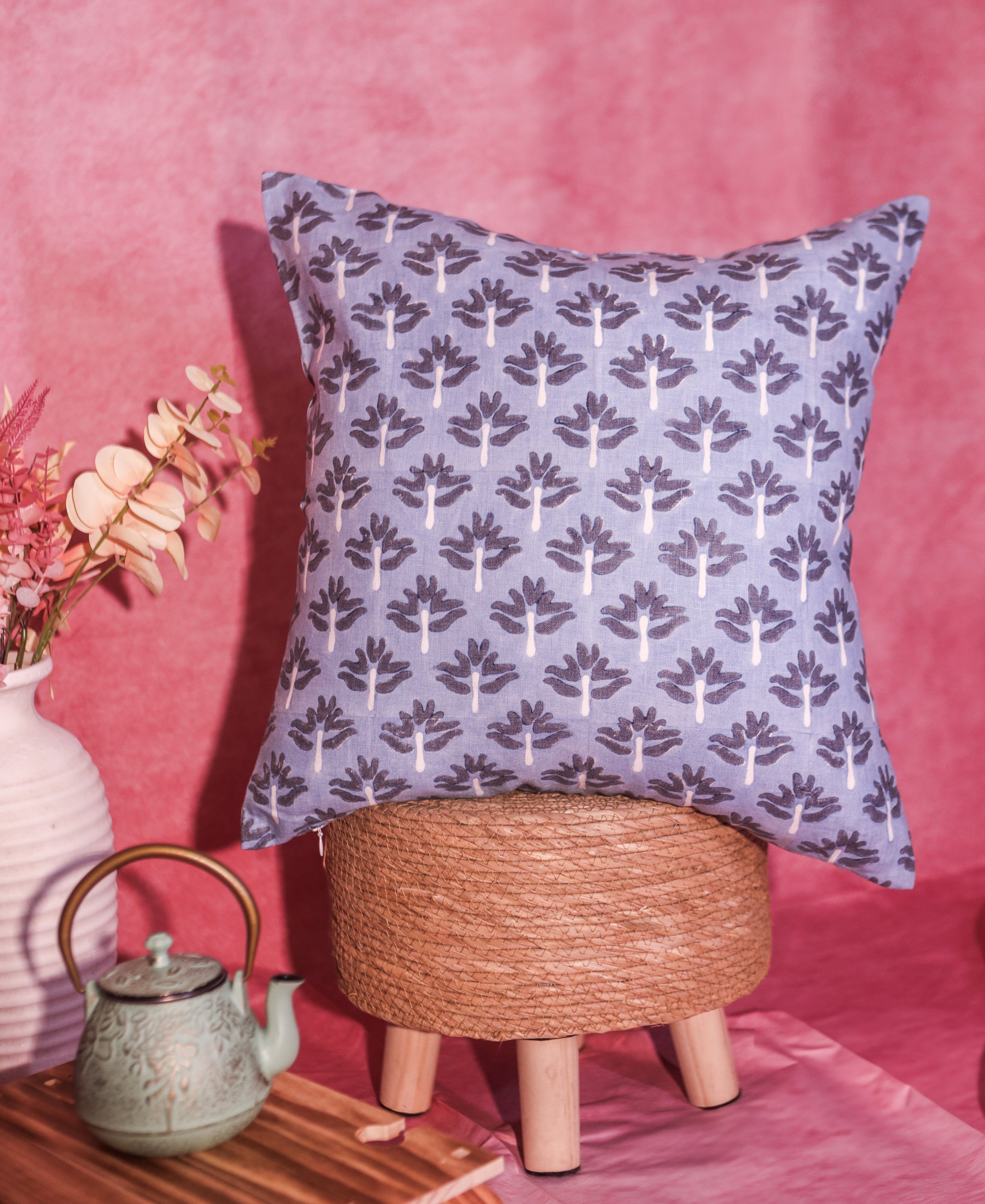 Zeenat Throw Pillow Cover – Steel Blue-zoom-2