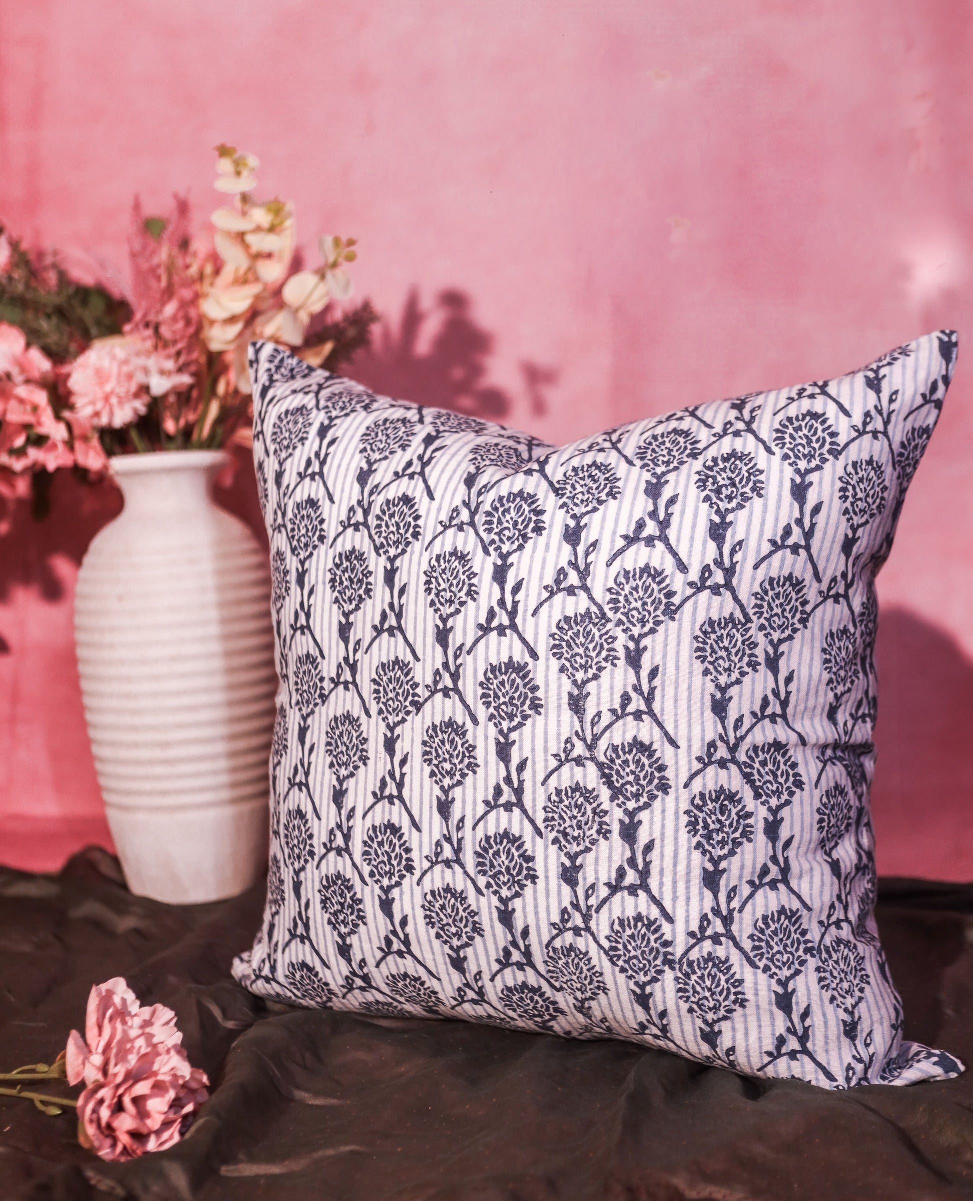 Nikhar Pure Linen Throw Pillow Cover – Azure Blue-2